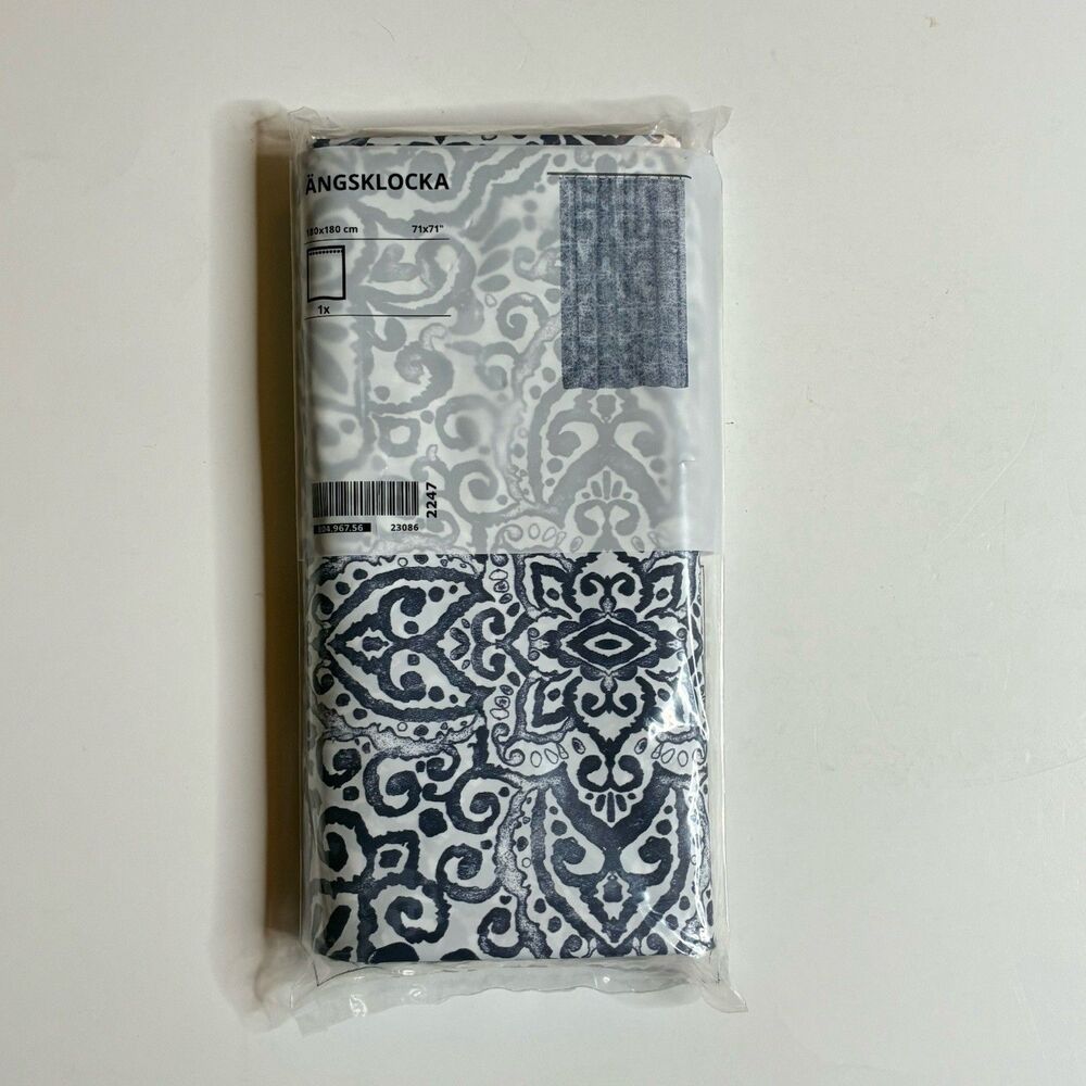 New IKEA Angsklocka White Blue Shower Curtain 71”x71” 804.967.56